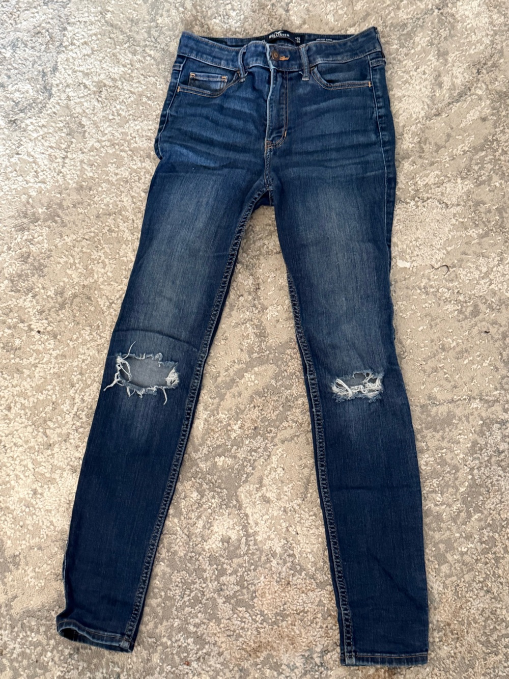 Hollister Dark Indigo Skinny Jeans with Knee Rips